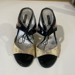 Dolce & Gabbana Snakeskin and Patent Leather Open Toe Heels